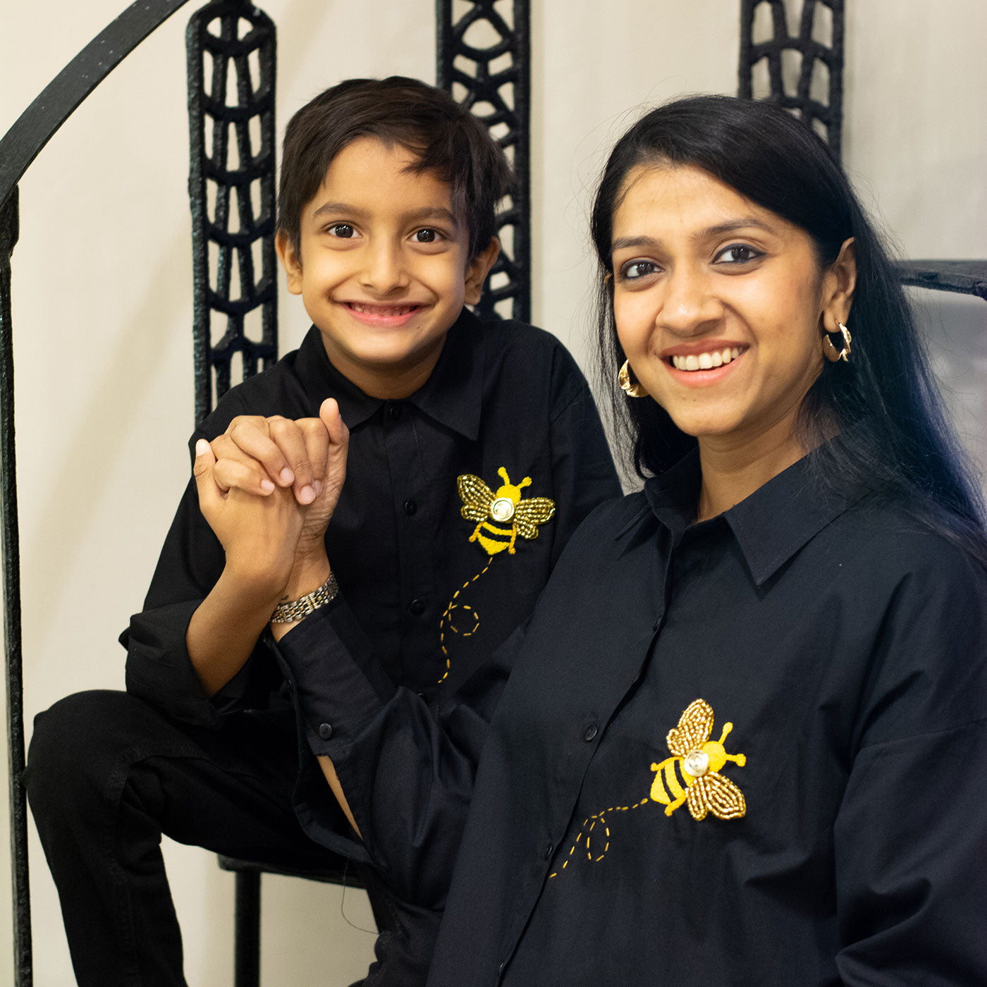 Little Bling Bee Embellished Shirt - Black