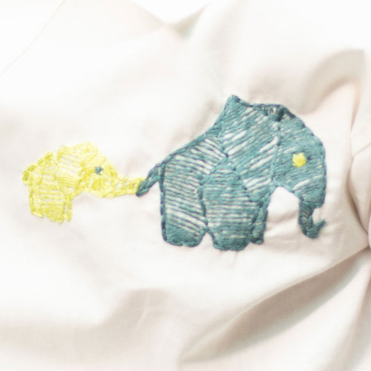 Mini Elephants Embroidered Organic Cotton Shirt - White