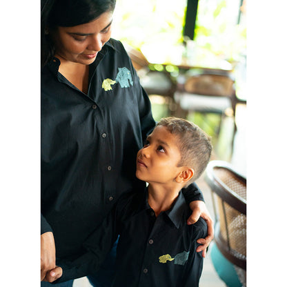 Mini Elephants Embroidered Women Shirt