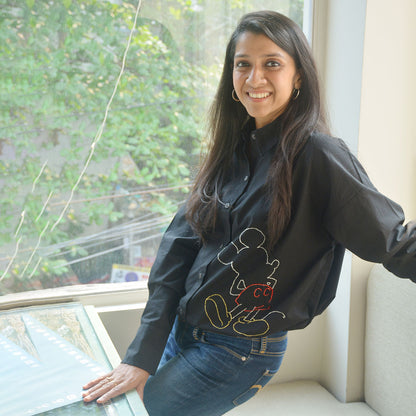 Mouse Embellished Women Shirt - Black