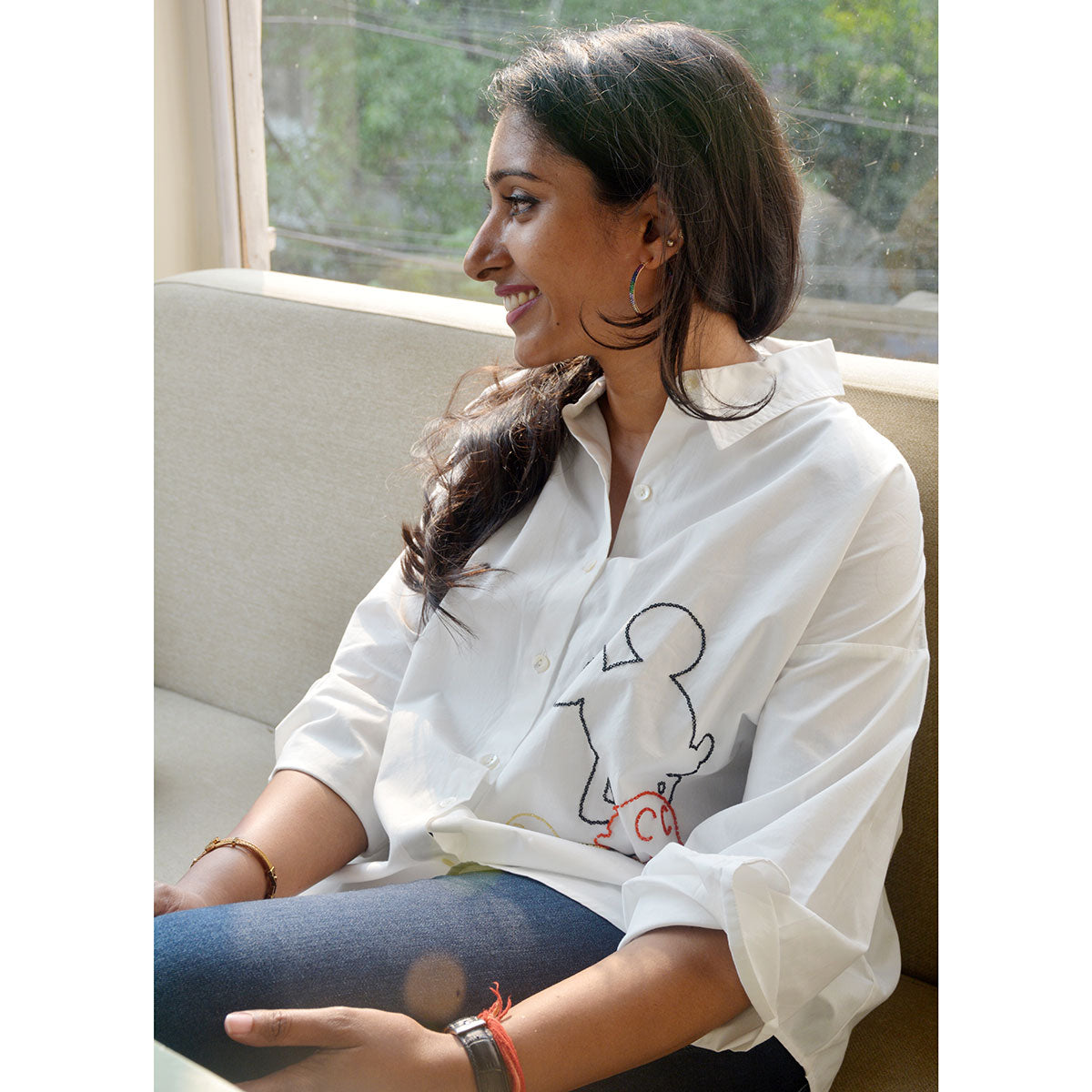 Mouse Embellished Women Shirt - White