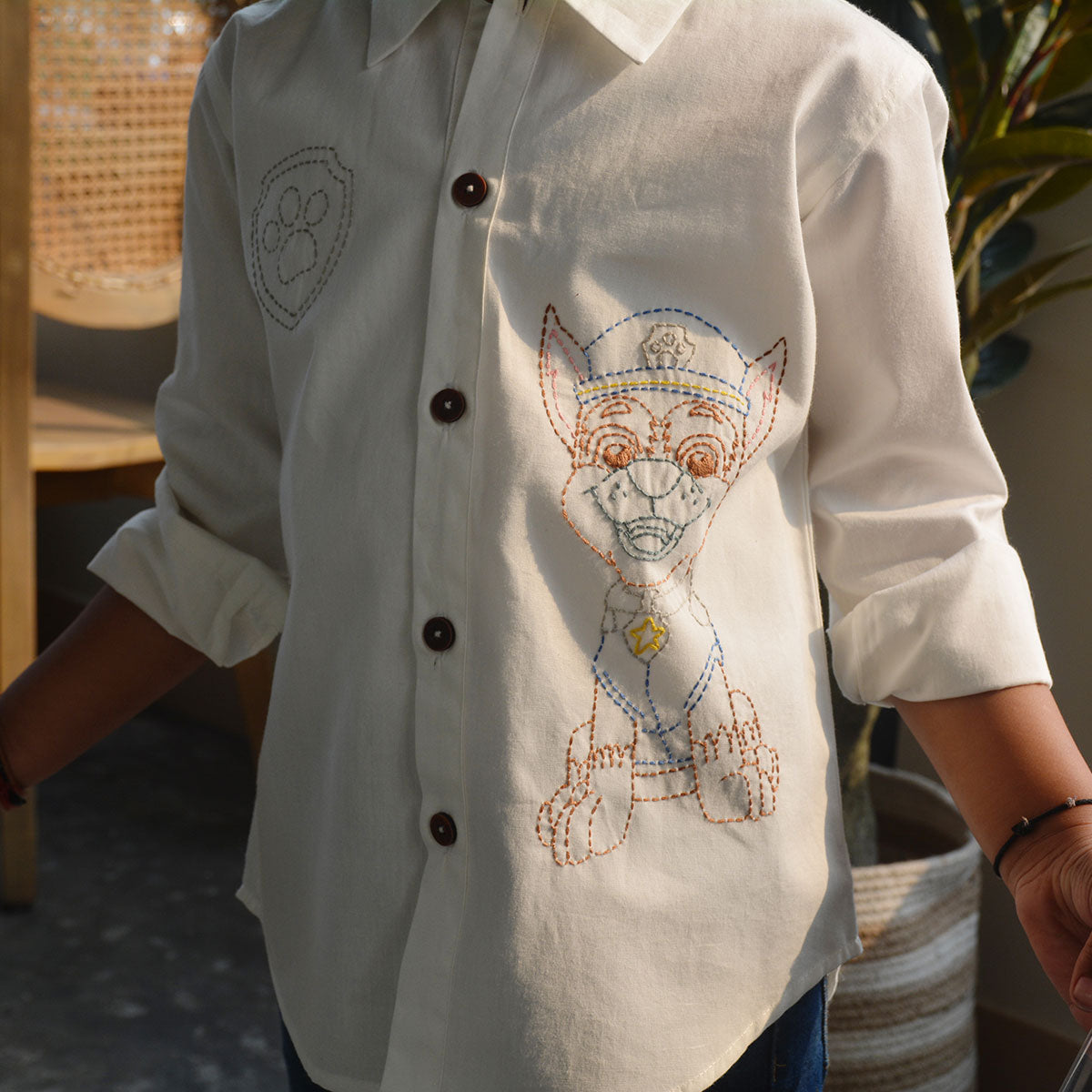 Pup Police Embroidered Shirt - White