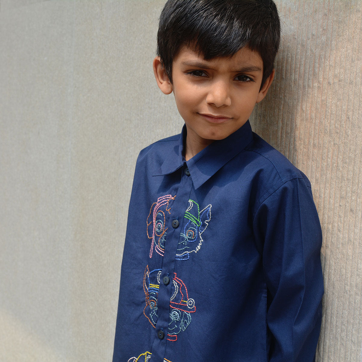 Pup Police Force Embroidered Shirt - Navy