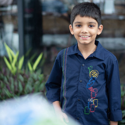 Skip and Reverse Embroidered Shirt - Navy