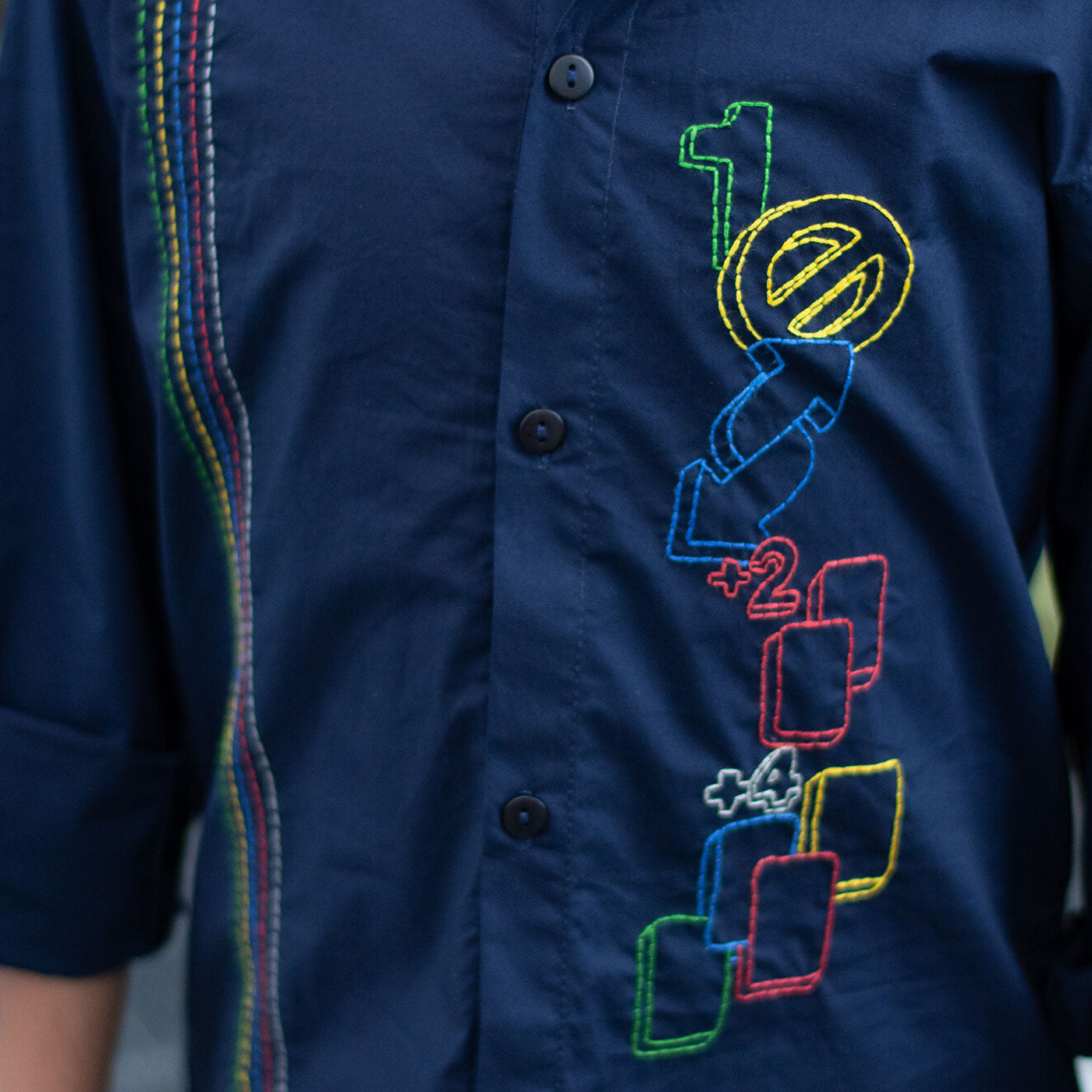 Skip and Reverse Embroidered Shirt - Navy