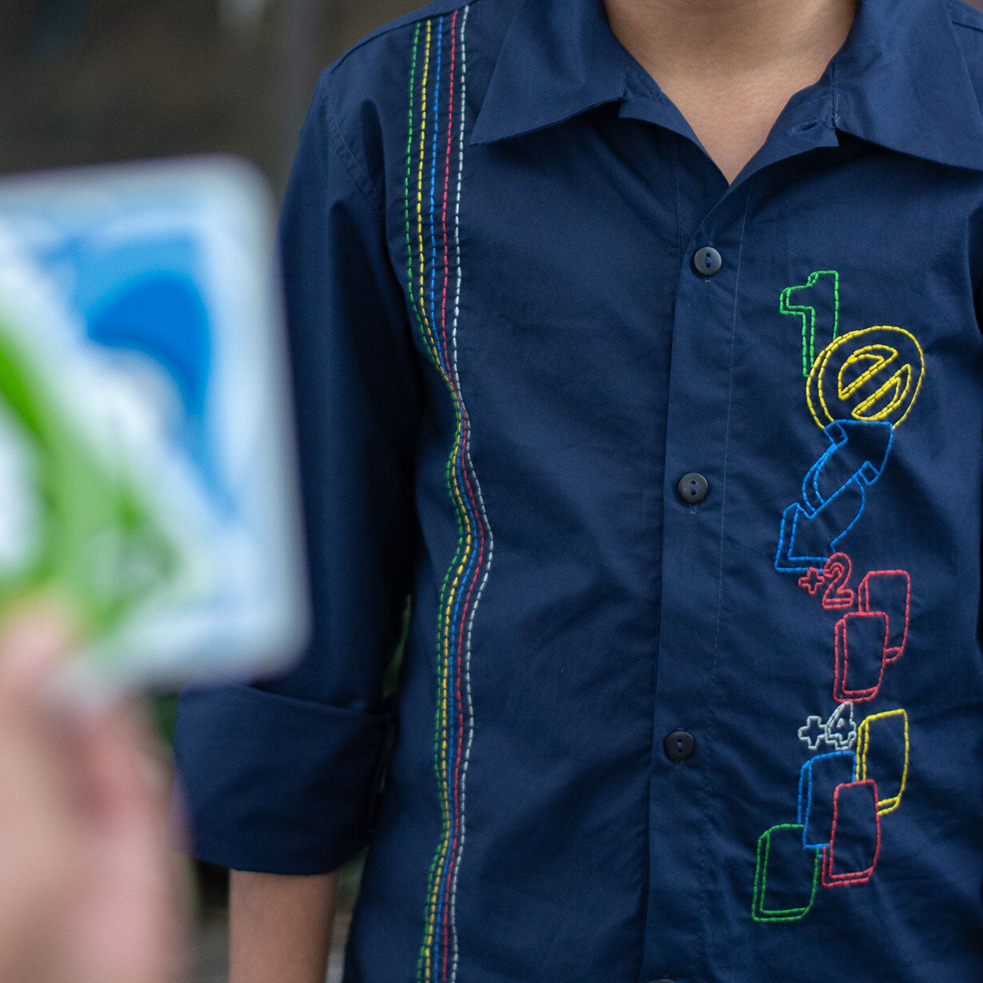 Skip and Reverse Embroidered Shirt - Navy
