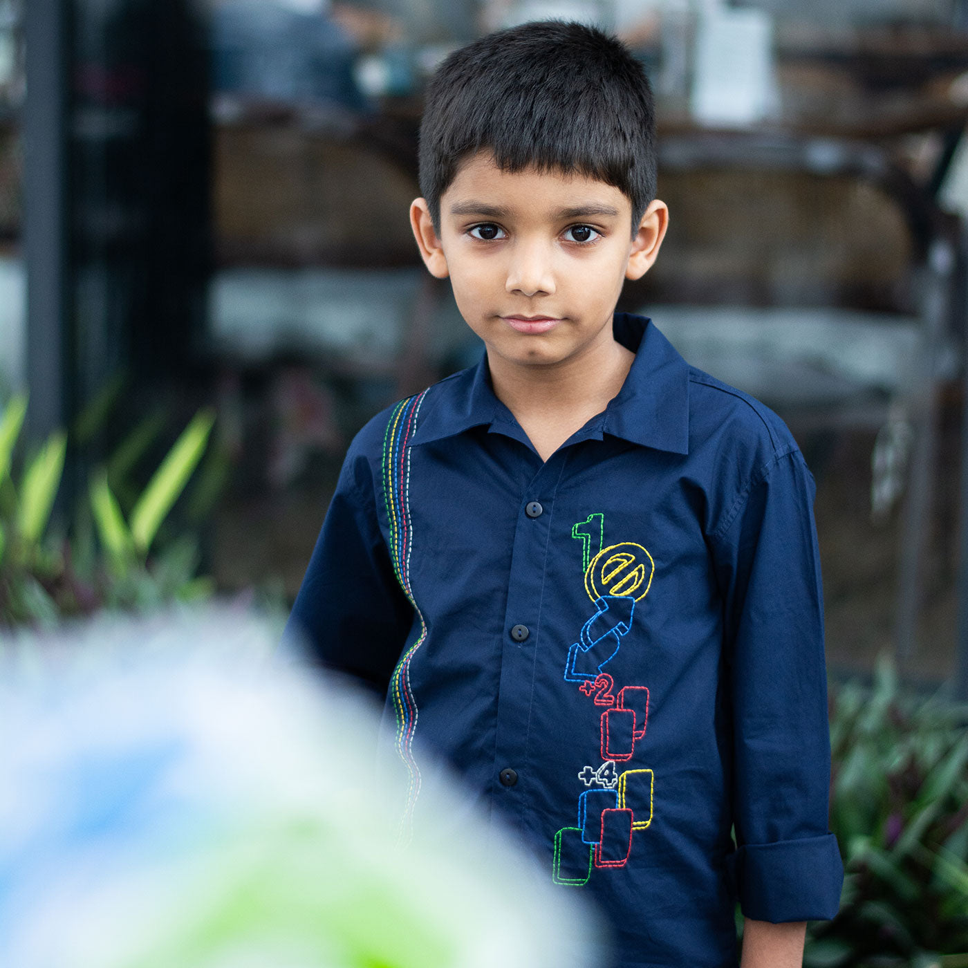 Skip and Reverse Embroidered Shirt - Navy