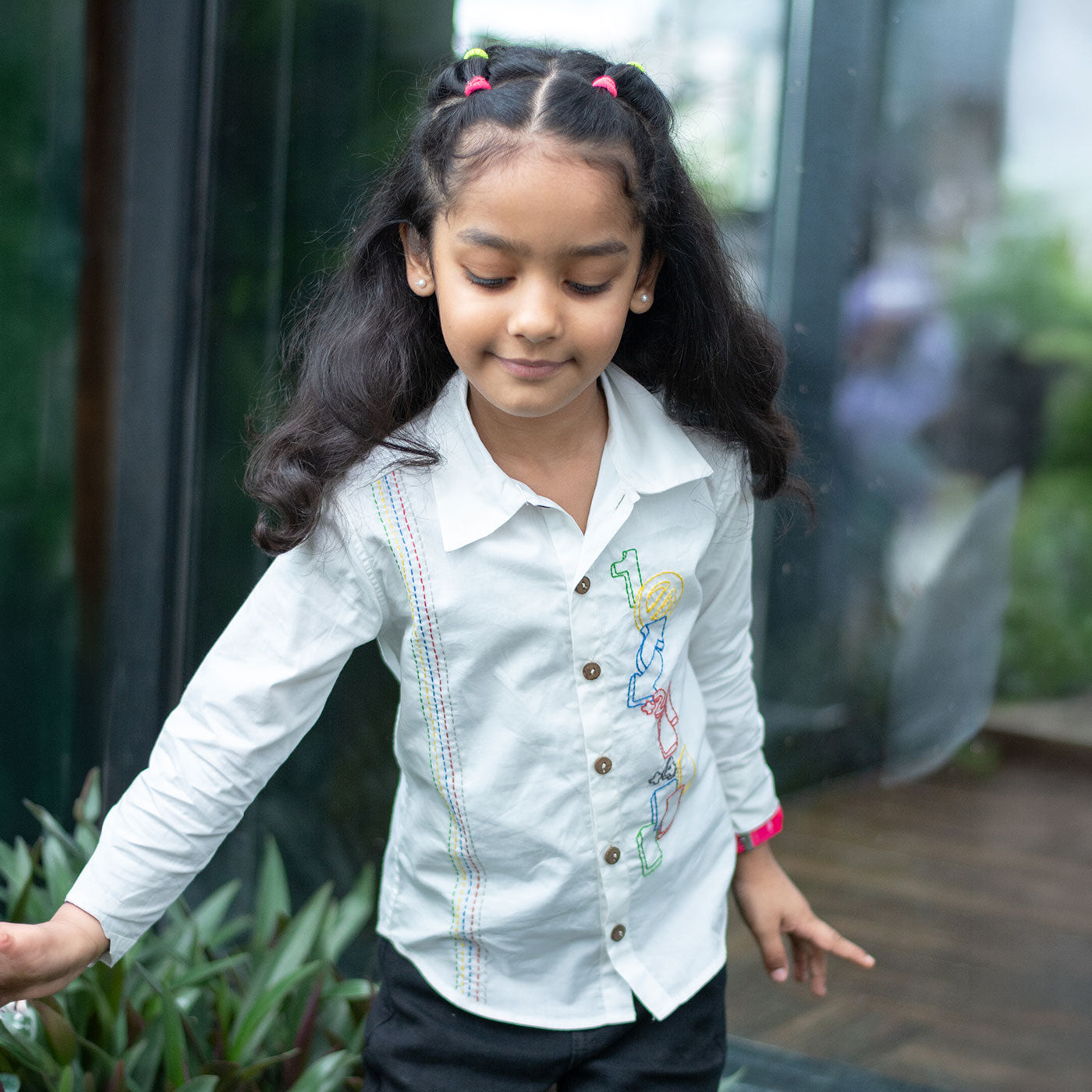 Skip and Reverse Embroidered Shirt - White
