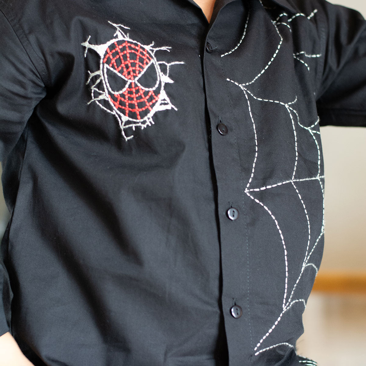 Spidey Icon and Web Embroidered Shirt - Black