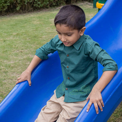 Traffic Embroidered Formal Shirt - Bottle Green