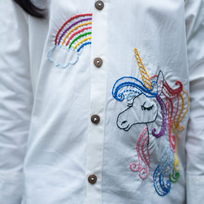 Unicorn Magic Embroidered Organic Cotton Shirt - White